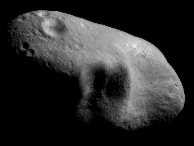 Asteroid 433 Eros viewed from a distance of 127 miles