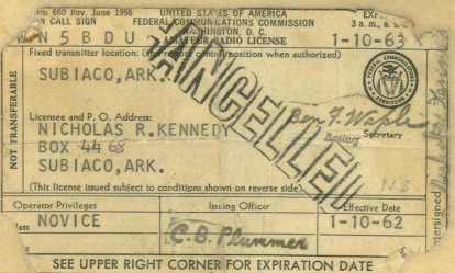 Copy WN5BDU first license